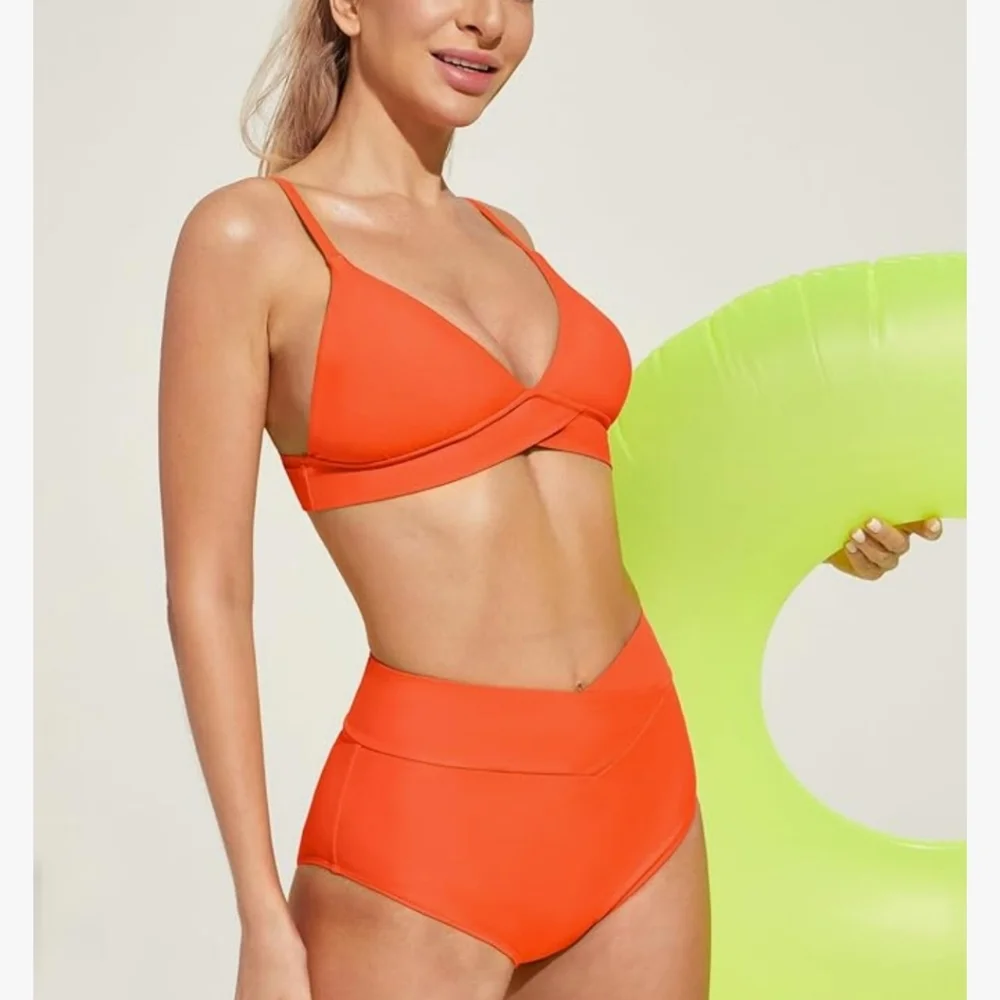 Women's V-Neck High Waisted 2 PC Bikini Set Size L - NWOT